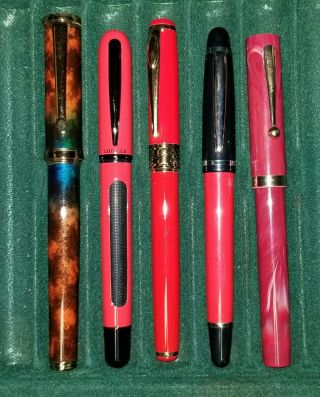 Unbranded And Branded Group Of 5 Fountain Pens,  And