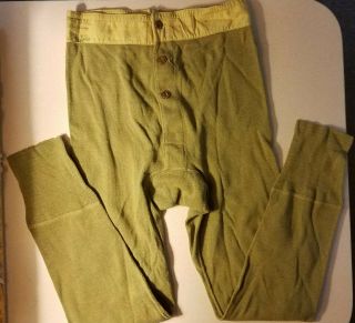 Vintage Wwii Army Green Gibbs Long Johns Underwear Drawers Wool Small Skinny