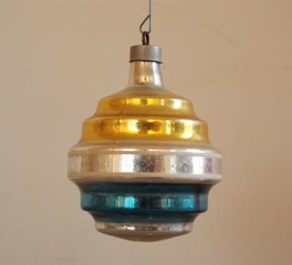 Vintage Shiny Brite Striped Ufo Shaped Mercury Glass Xmas Ornament 3 " Tall