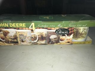 Nos Set Of 4 John Deere Hunting / Woods Coffee / Tea Cup 12 Oz.  Mug By Gibson