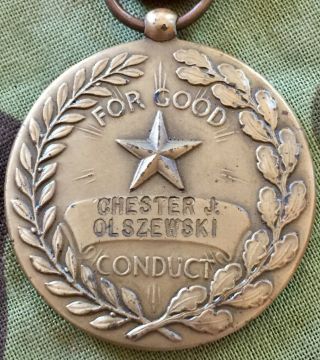 Engraved Wwii U.  S.  Army Good Conduct Medal Named To Chester J.  Olszewski