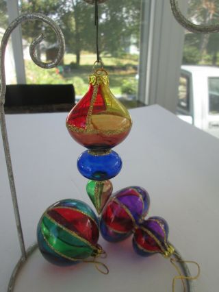 Set Of 3 Vintage Stained Glass Look Unsilvered Christmas Ornaments 4529