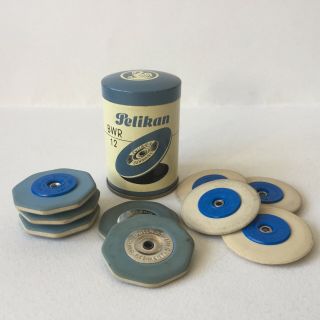 Vintage Pelikan Metal Tin Box Made In Germany With 9 Different Rubber Erasers