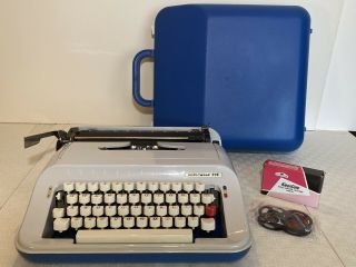 Vintage Underwood 378 Portable Typewriter,  Blue Carrying Case,  Unopeneribbon