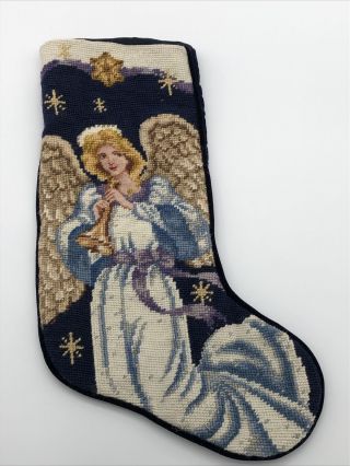 Christmas Stocking Needlepoint Angel With Trumpet Multicolored Standard Size