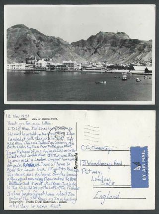 Aden 1957 Old Real Photo Postcard Steamer - Point,  Boats,  Harbour,  Panorama,  Yemen