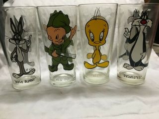 Looney Tunes 1973 Pepsi Glasses Warner Bros (4) Bugs Elmer Tweety Sylvester
