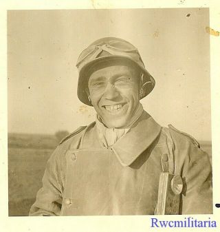 Jovial Dirt & Dust Covered Helmeted Wehrmacht Kradmelder Motorcyclist