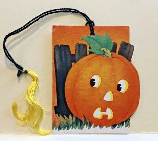 Vintage Halloween Bridge Tally Card W Tassel Scared Jol Jack O 