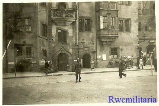 OCCUPATION US Soldier Posed on SAALFELD Street by “RATSKELLER”; Germany 1945 2