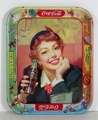 1953 Coca - Cola Tin Lithograph Advertising Tray Menu Girl Tin Litho Coke Tray