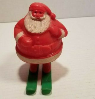 Vintage Santa Claus On Skis Candy Container Hard Plastic Christmas