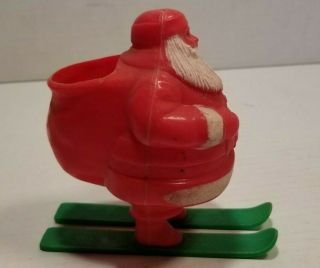 Vintage Santa Claus On Skis Candy Container Hard Plastic Christmas 2