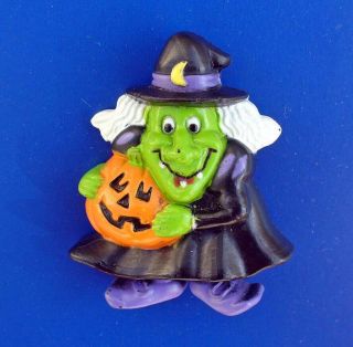 Russ Pin Halloween Vintage Witch Ugly Jack O Lantern Pumpkin Holiday Brooch
