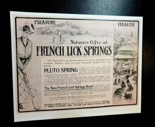 French Lick Springs Hotel - Pluto Water - Indiana Advertising Poster 14” Long