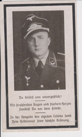 Ww2 German Death Remembrance Card For Luftwaffe Leutnant Max Seidl.  Hj Badge.