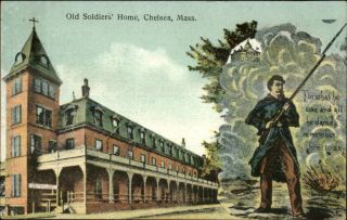 Chelsea Ma Old Soldiers Homes & War/battle Scene C1910 Postcard