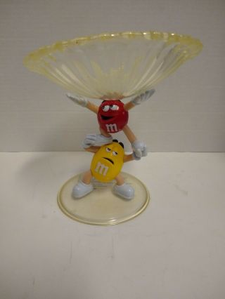 Collectible M&m Red And Yellow Figurines Holding Clear Candy Dish 7 " X 7 "