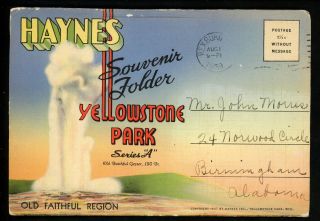 Postcard Folder Wyoming Wy Yellowstone Park Haynes Series A Old Faithful Bears
