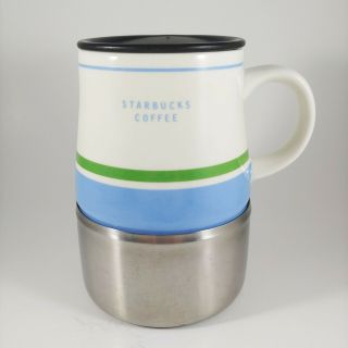 Starbucks Blue Stainless Steel Ceramic Travel Coffee Mug Cup With Lid 14oz