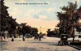 Detroit Mi 1907 - 08 View Of The Bridge Approach To Belle Isle With Old Cars 597