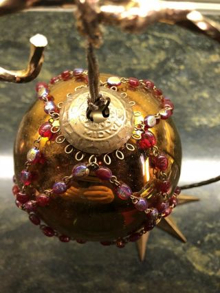Vintage Midwest Kugel beaded Gold Large Ornament 4,  