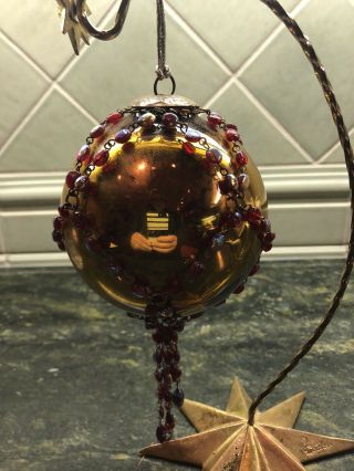 Vintage Midwest Kugel beaded Gold Large Ornament 4,  