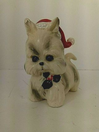 Vintage Small Christmas Dog W/santa Hat Figurine Japan