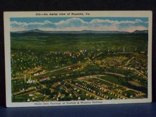 Aerial View Roanoke Virginia Courtesy Of Norfolk And Western Railway Postcard Va