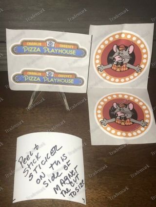 4 Chuck E Cheese’s Pizza Time Theatre Sticker Pizza Playhouse Charlie W/ Magnet