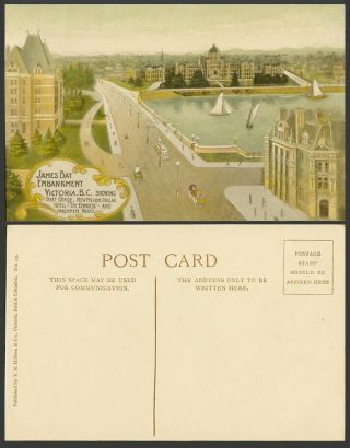 Canada Old Postcard James Bay Embankment Vic.  Post Office N Million Dollar Hotel