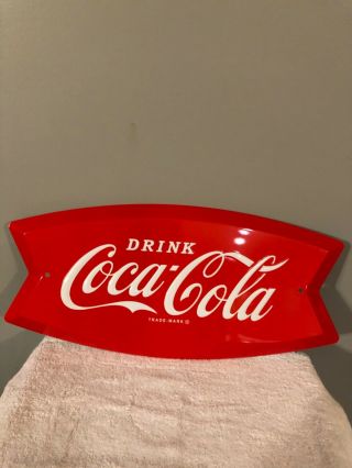 Ande Rooney Drink Coca Cola Fishtail Metal Sign 19”x9”
