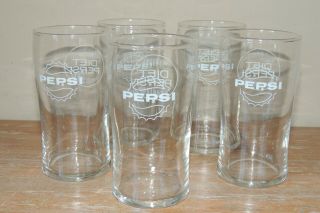 L@@k Nos Vintage Libbey Ht 62 Star Pepsi Diet Pepsi Fountain Glasses Set Of 5