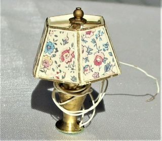 Vintage Dollhouse Miniature Brass Lamp With Vintage Shade.  1/12 Size