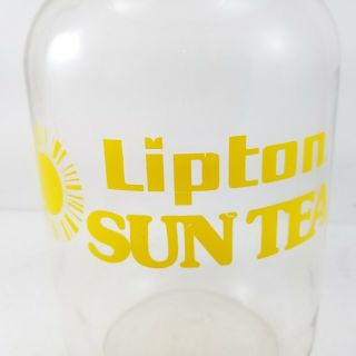 Vintage Lipton Sun Tea Glass Gallon Jar Jug Yellow Ice Lid 3