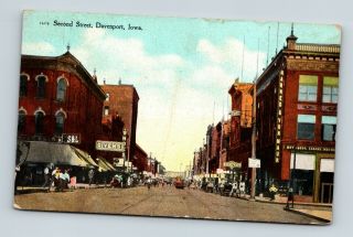 Davenport Ia Iowa Old View On Second Street Postcard A - 5 - 2