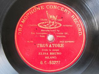 78rpm Elisa Bruno Sings Verdi Trovatore - Rare Raised Red G&t Milano 1902
