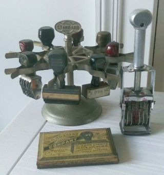 Vintage Standard Rubber Stamp Holder Carousel With 9 Stamps And Ink Pad