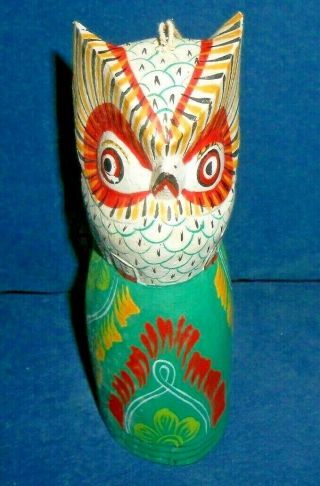 Colorful Wooden Owl Bell 6 " Tall Christmas Holiday Ornament