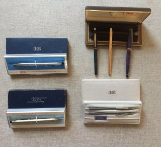 7 Cross Pen & Pencils Vintage 12&14kt Gold Filled,  Chrome Grey Blk Box