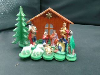 Mini Vintage Christmas Nativity Set,  Plastic Made In Hong Kong