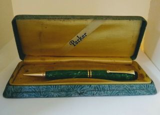Vintage Parker Duofold Mechanical Pencil Jade Green With Case