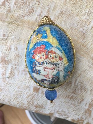 Vintage Handmade Raggedy Ann & And Blue & Gold Ornament Ooak