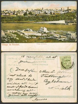Egypt Gb Ke7 1/2d 1909 Old Colour Postcard Village De Ramleh Of Ramleh,  Panorama