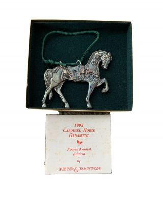 Reed & Barton Silver Plate Carousel Horse Ornament From 1991 (w/ Box And Card)
