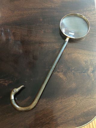 Vintage Magnifying Glass With Wood And Brass Duck Head Accent