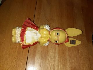 Vtg Knickerbocker 11 " Easter Hard Plastic Momma Bunny Rabbit Bank Red Dress