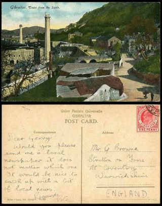 Gibraltar Town From South Ke7 1d Old Colour Postcard Bridge Street Scene Chimney