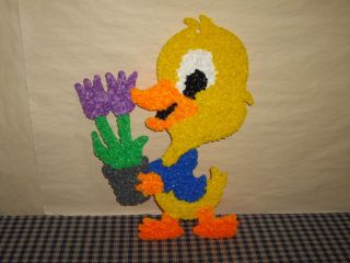 Kage Melted Plastic Popcorn Duck With Pot Of Tulips 18 " Tall No Sticker Vintage