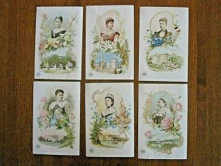 Complete Set - 6 Large Clarks Thread Trade Cards - Leading Women Of World - 1880 